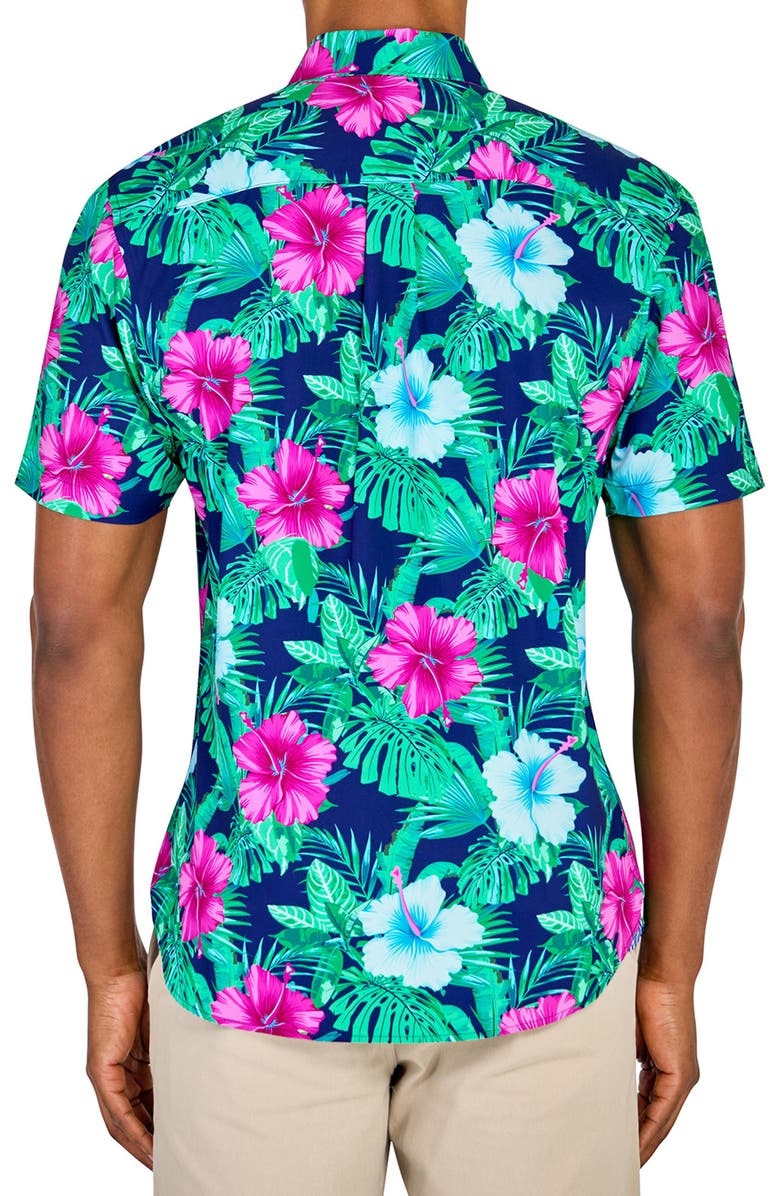 CONSTRUCT Slim Fit Large Hibiscus Recycled 4-Way Stretch Performance Short Sleeve Shirt, Alternate, color, Multi
