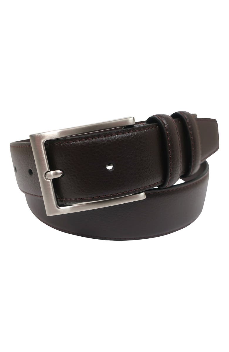 Brooks Brothers Stitched Pebble Leather Belt, Main, color, Brown