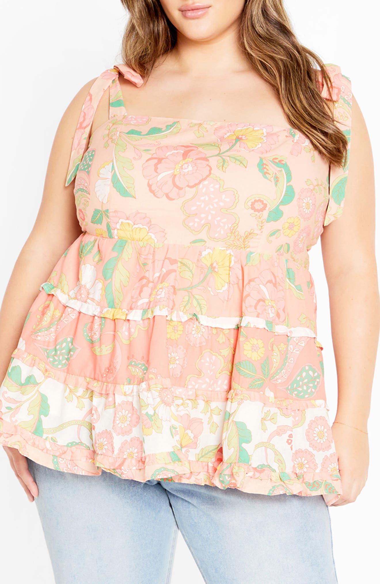 City Chic Cleo Smocked Tie Shoulder Top