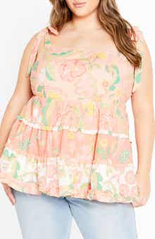 City Chic Cleo Smocked Tie Shoulder Top