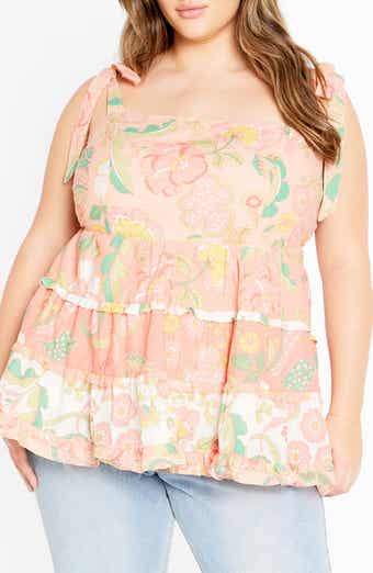 City Chic Cleo Smocked Tie Shoulder Top