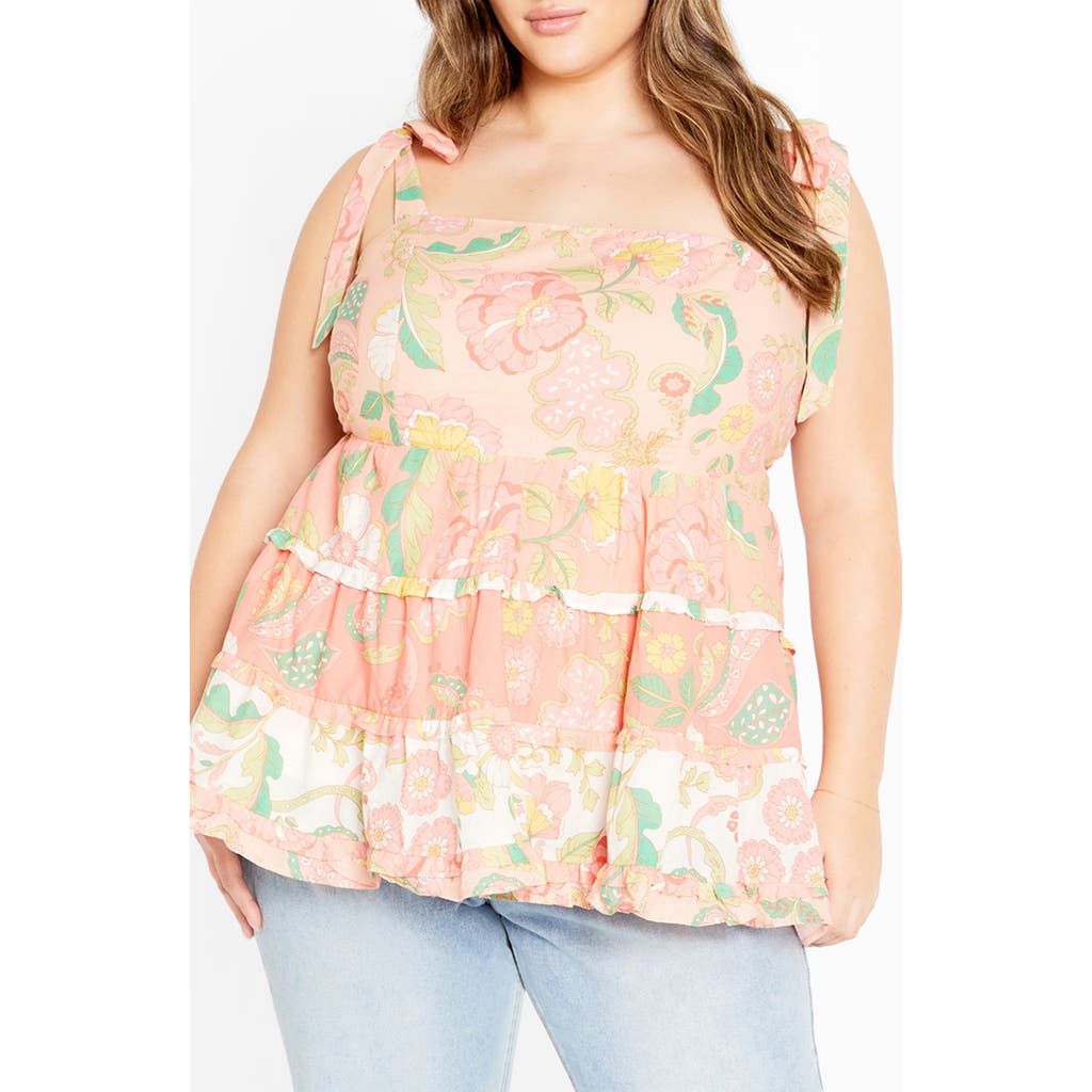 City Chic Cleo Smocked Tie Shoulder Top In Pink