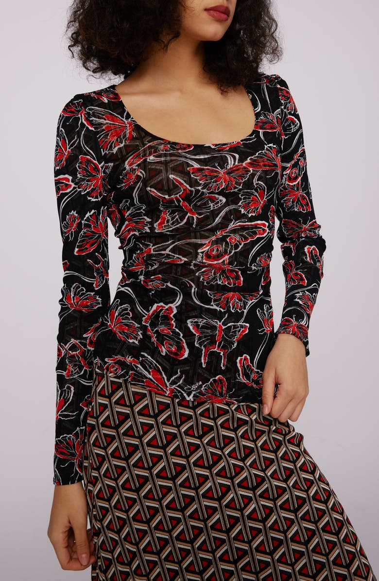 DVF Ali Reversible Print Mesh Top, Alternate, color, 