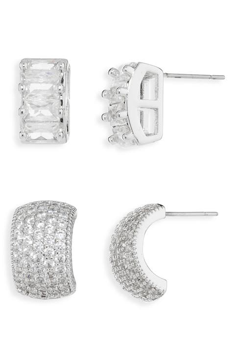 Set of 2 Cubic Zirconia Button Stud Earrings