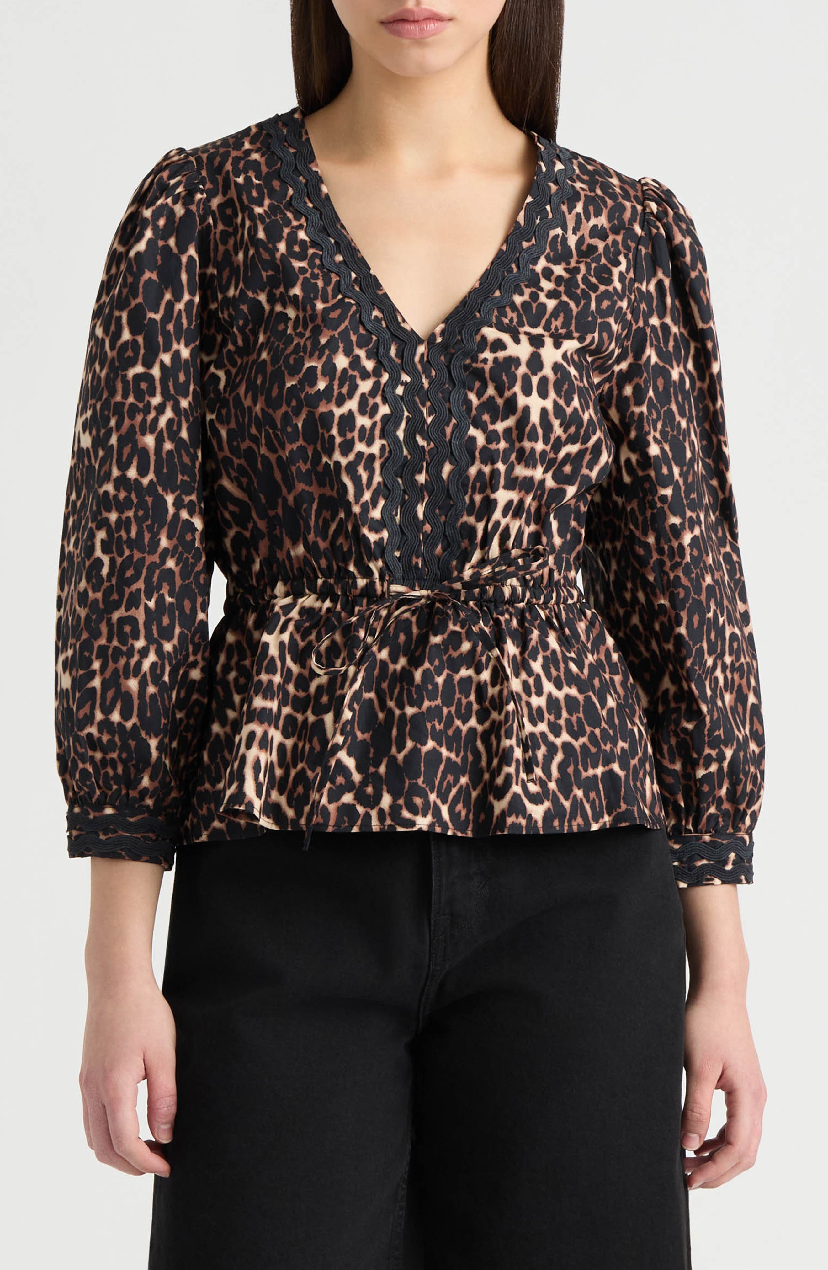 NVLT Leopard Print Cotton Peplum Top