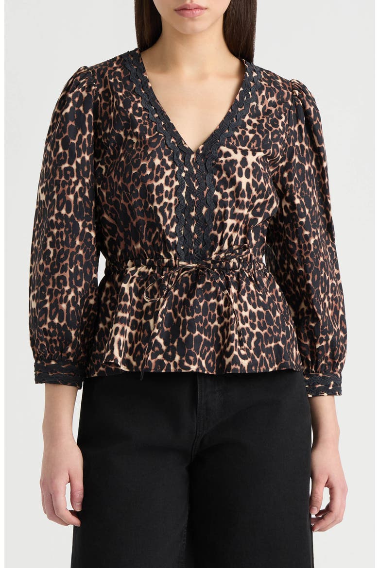 Leopard Print Cotton Peplum Top, Main, color, LEOPARD