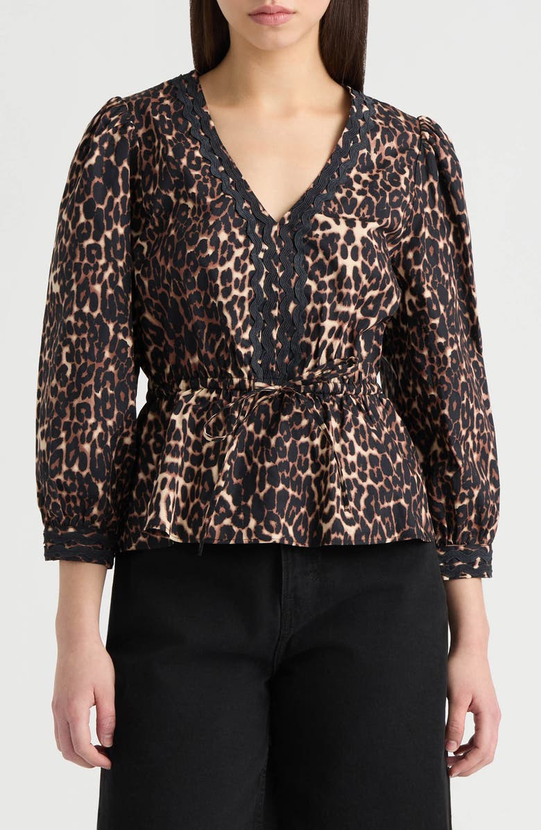 NVLT Leopard Print Cotton Peplum Top, Main, color, Leopard