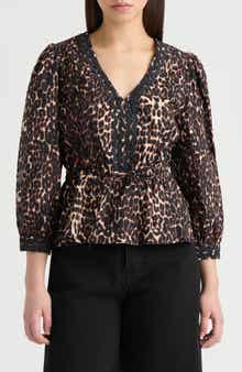 NVLT Leopard Print Cotton Peplum Top