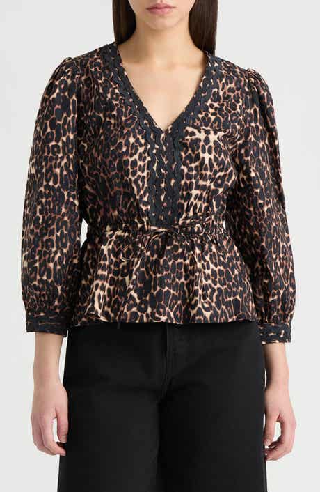 NVLT Leopard Print Cotton Peplum Top