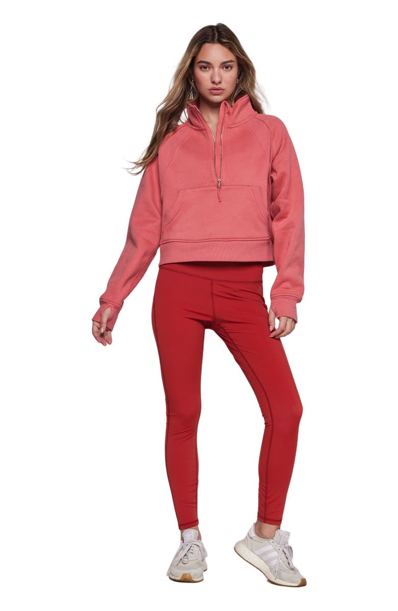 Rebody Active Effortless Fleece Crop Half Zip Sweatshirt, Alternate, color, Goji Berry