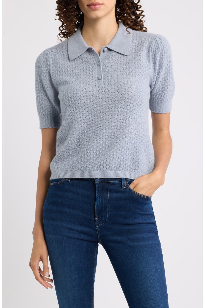 Honeycomb Polo Sweater, Main, color, GREY BLUE