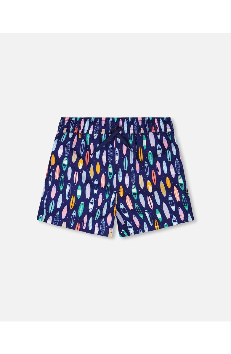 Deux par Deux Mid Thigh Surfboard Boardshorts, Main, color, Blue Printed Surfboards