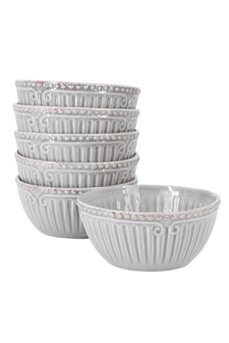 Capri 6 piece 6in Stoneware Embossed Cereal Bowl Set, Main, color, Grey