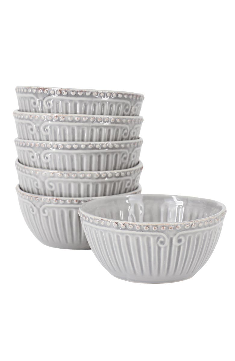 Modern Southern Home Capri 6 piece 6in Stoneware Embossed Cereal Bowl Set, Main, color, Grey