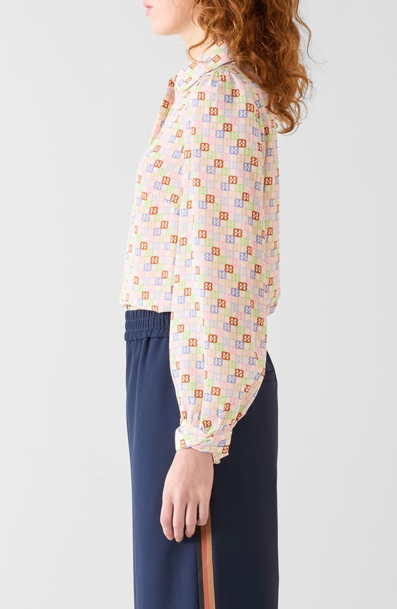 LK Bennett Mari Print Twist Cuff Silk Shirt, Alternate, color, White Multi