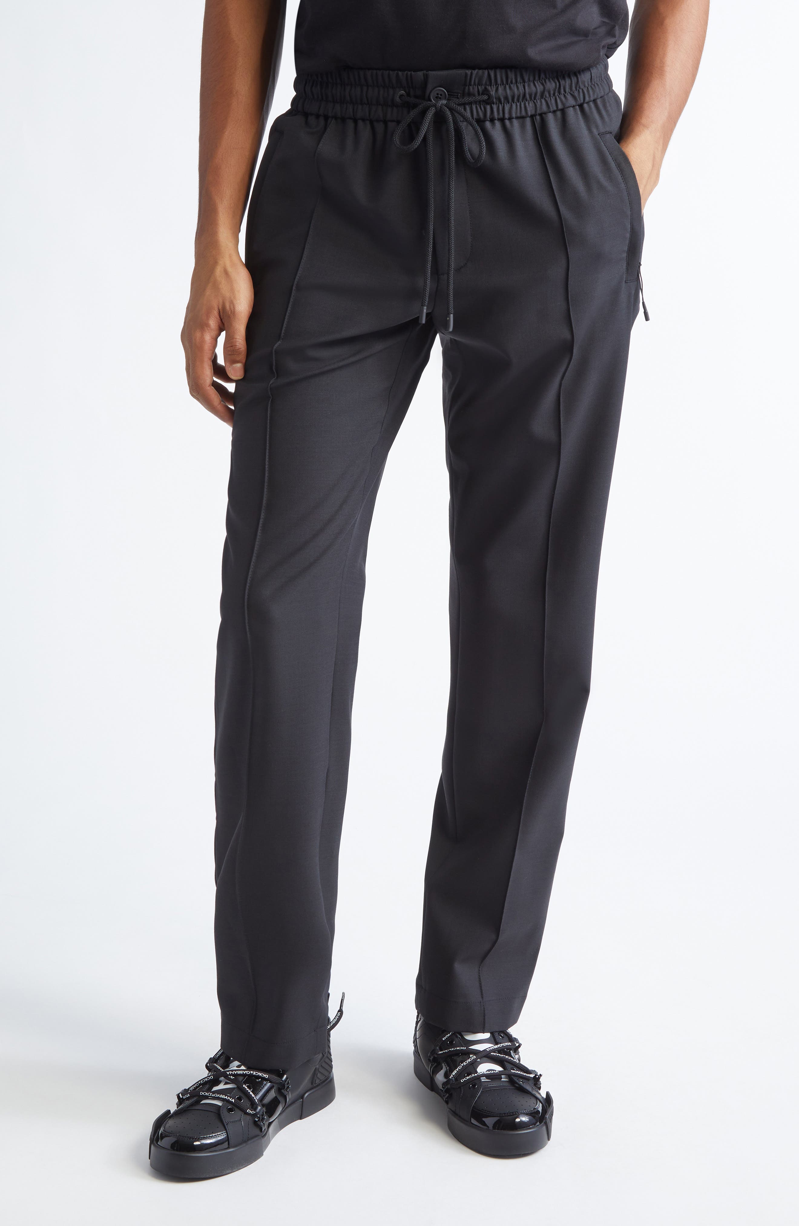 Drawstring Waist Wool Blend Canvas Pants
