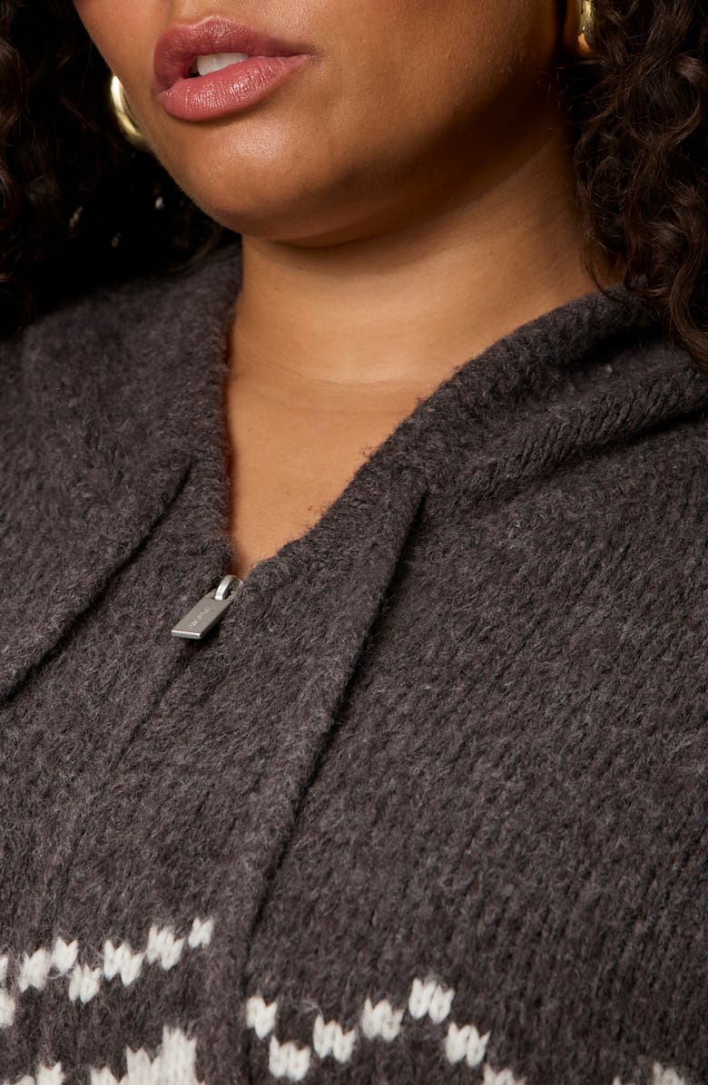 Sanctuary Fair Isle Zip-Up Sweater Hoodie, Alternate, color, Mocha Brown