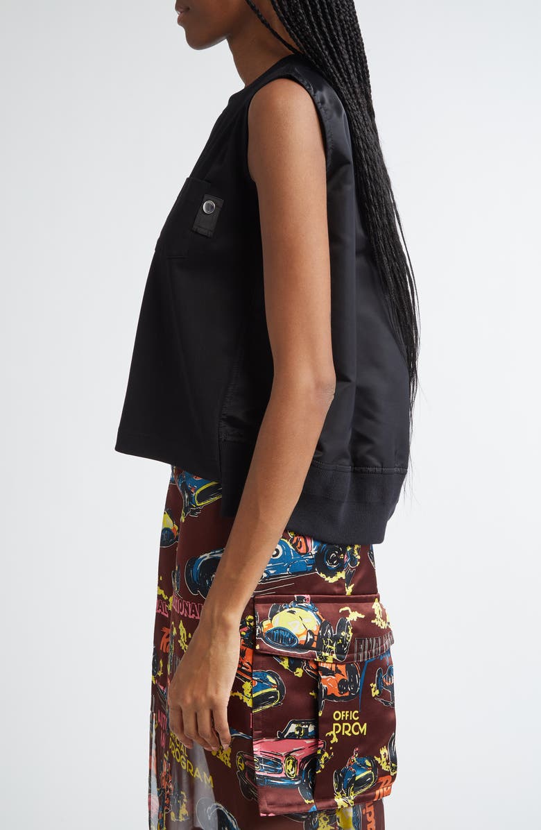 Sacai Nylon Twill & Cotton Jersey Sleeveless Top, Alternate, color,