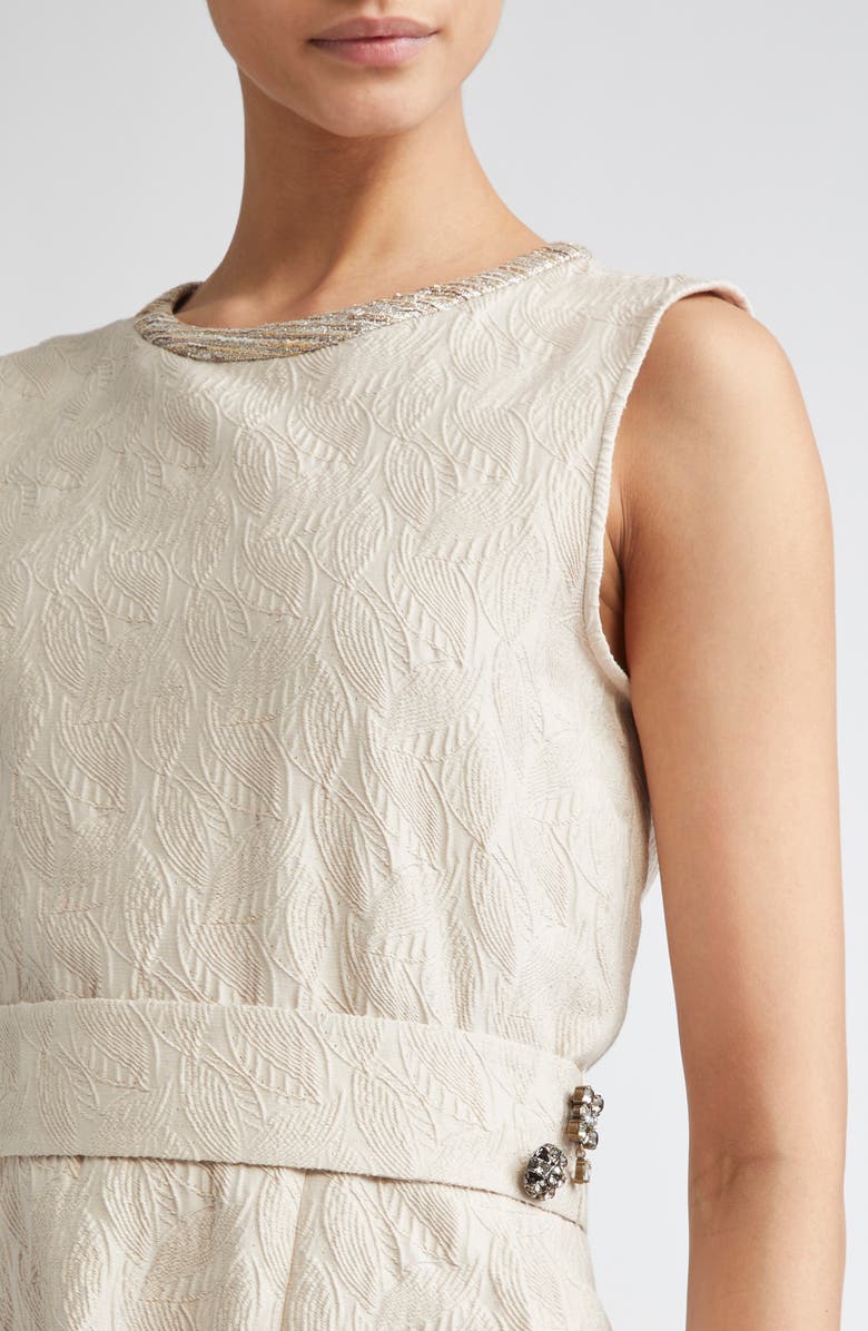 Max Mara Carmen Leaf Jacquard Belted Midi Dress, Alternate, color, Ecru