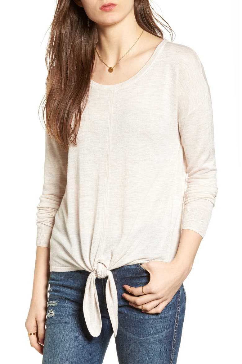 Modern Tie Front Sweater, Main, color, HEATHER VANILLA