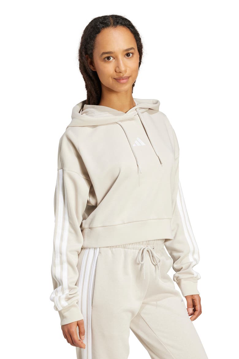3-Stripe Crop Hoodie, Alternate, color, WONALU/WHI