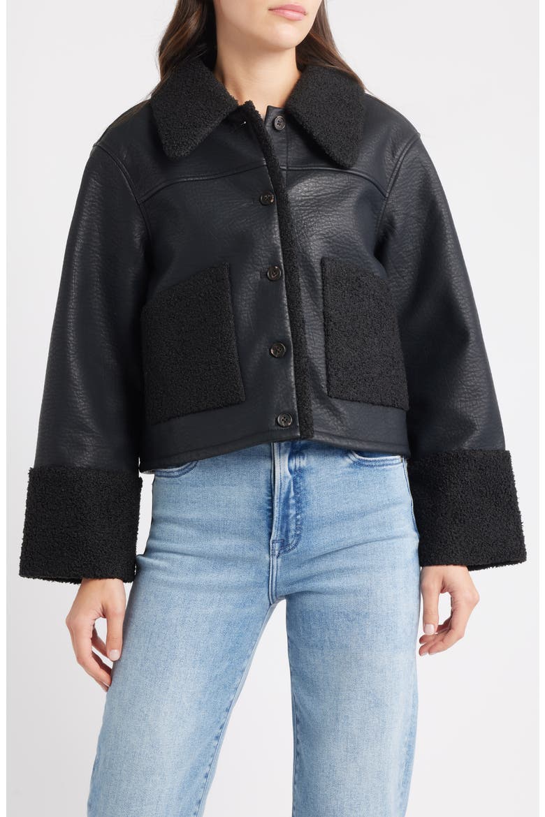 Dria Faux Leather & Faux Shearling Jacket, Alternate, color, BLACK SHEARLING
