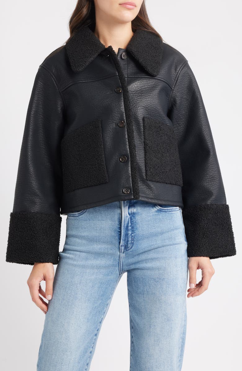 Rails Dria Faux Leather & Faux Shearling Jacket, Alternate, color, Black Shearling