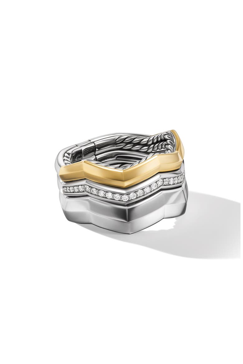 Stax Zig Zag Triple Row Diamond Ring, Alternate, color, STERLING SILVER/ YELLOW GOLD