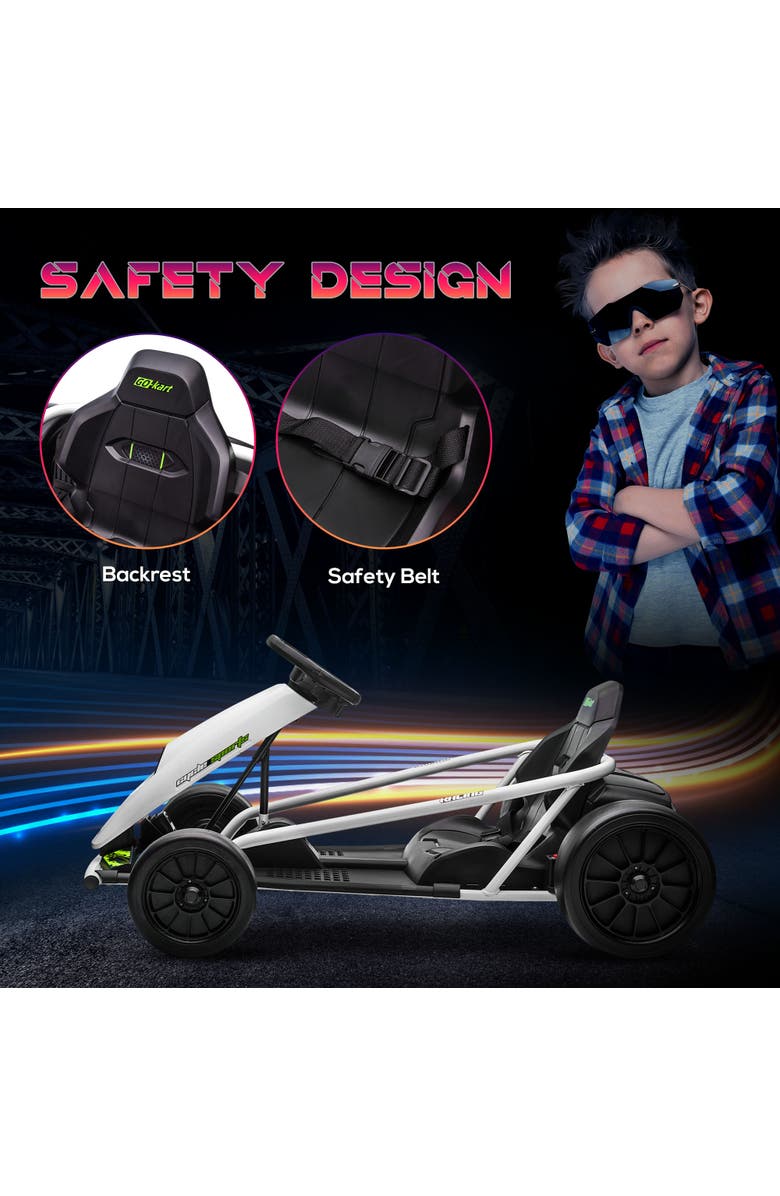 Aosom 24V Drifting Electric Go Kart 8.1 MPH with Slow Start Music Horn Safety Belt, Alternate, color, White
