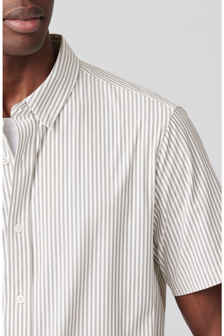 Commuter Short Sleeve Performance Button-Down Shirt, Alternate, color, KHAKI STRIPE