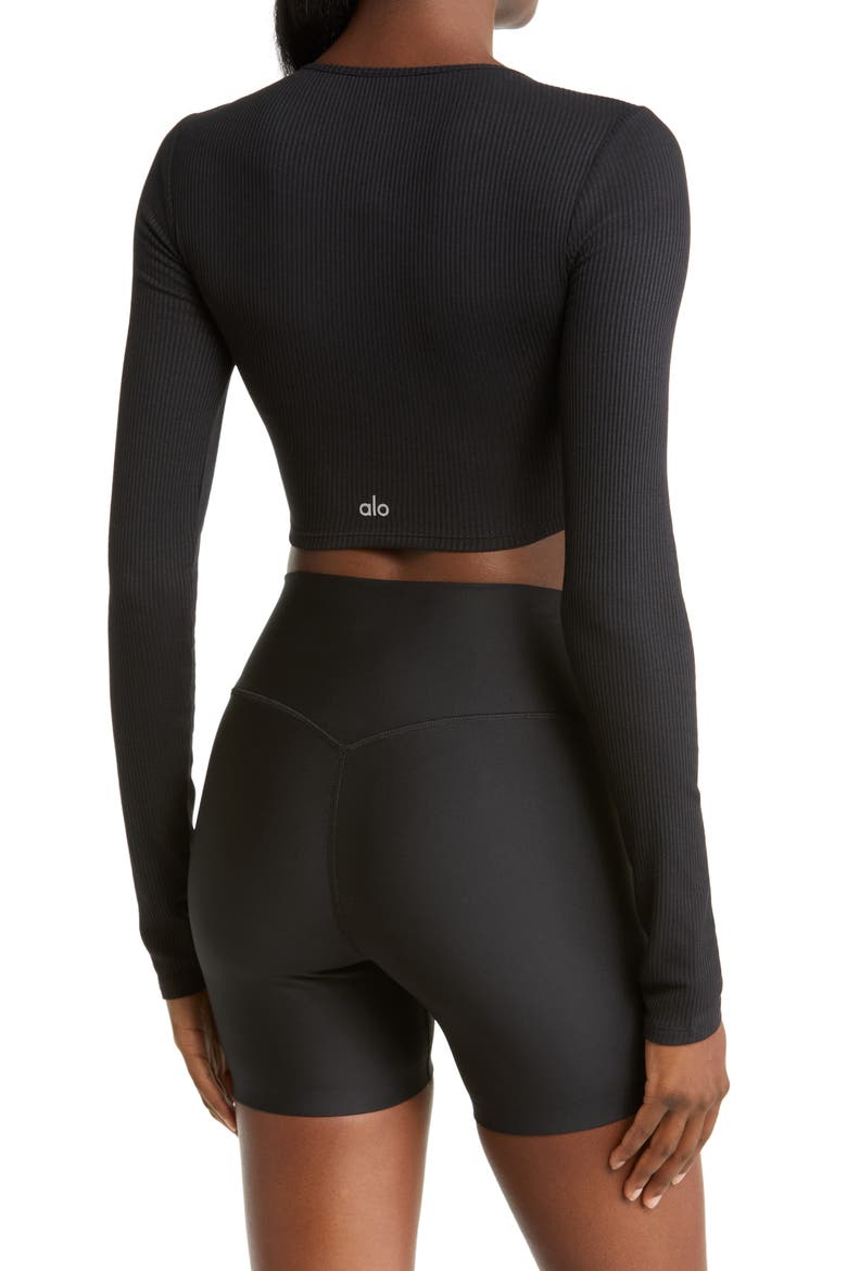 Knot Long Sleeve Rib Top, Alternate, color, BLACK