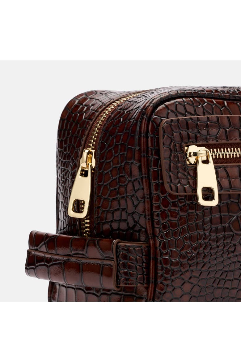 Croc-Embossed Calfskin Leather Dopp Kit, Alternate, color, Brown Crocskin