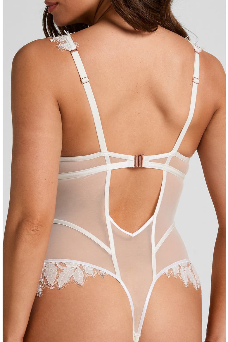 Grace Lace & Mesh Bodysuit, Alternate, color, SNOW WHITE