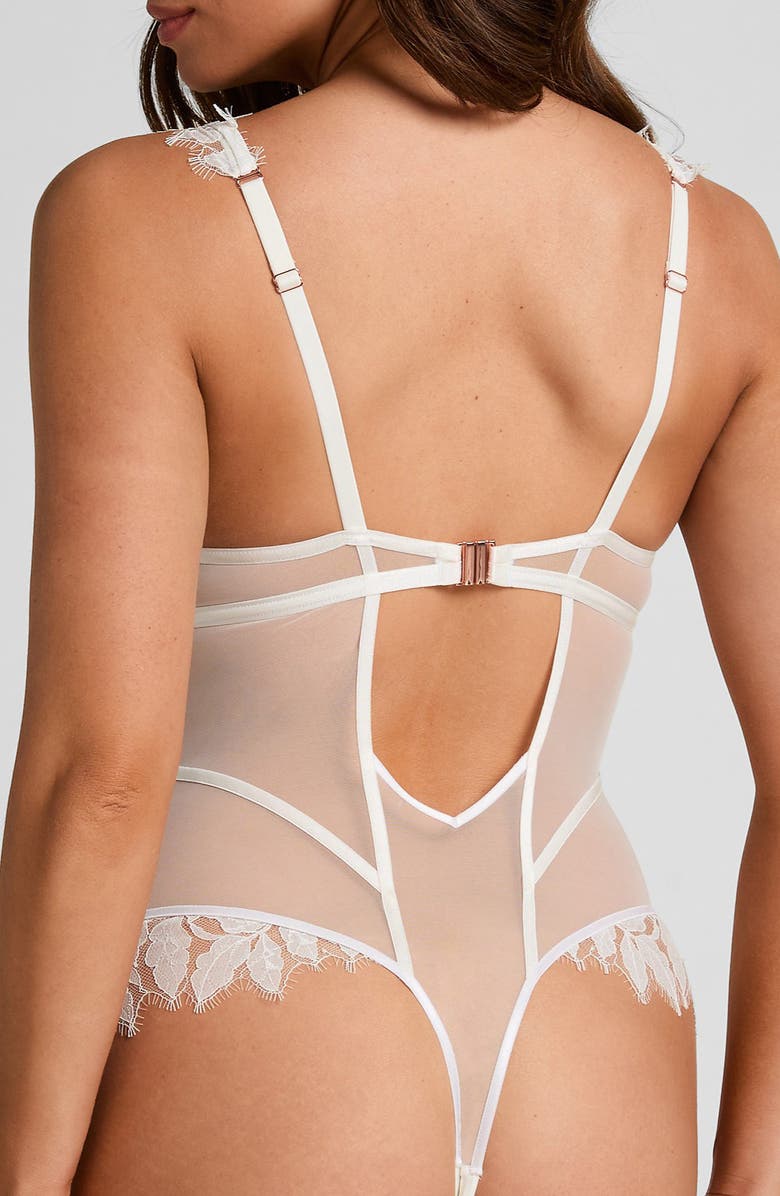 Hunkemöller Grace Lace & Mesh Bodysuit, Alternate, color, Snow White