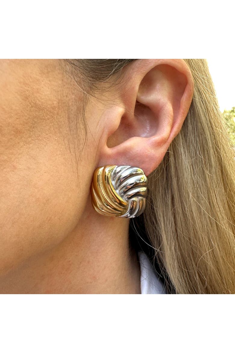 Two Tone Modern Earring, Alternate, color, Gold