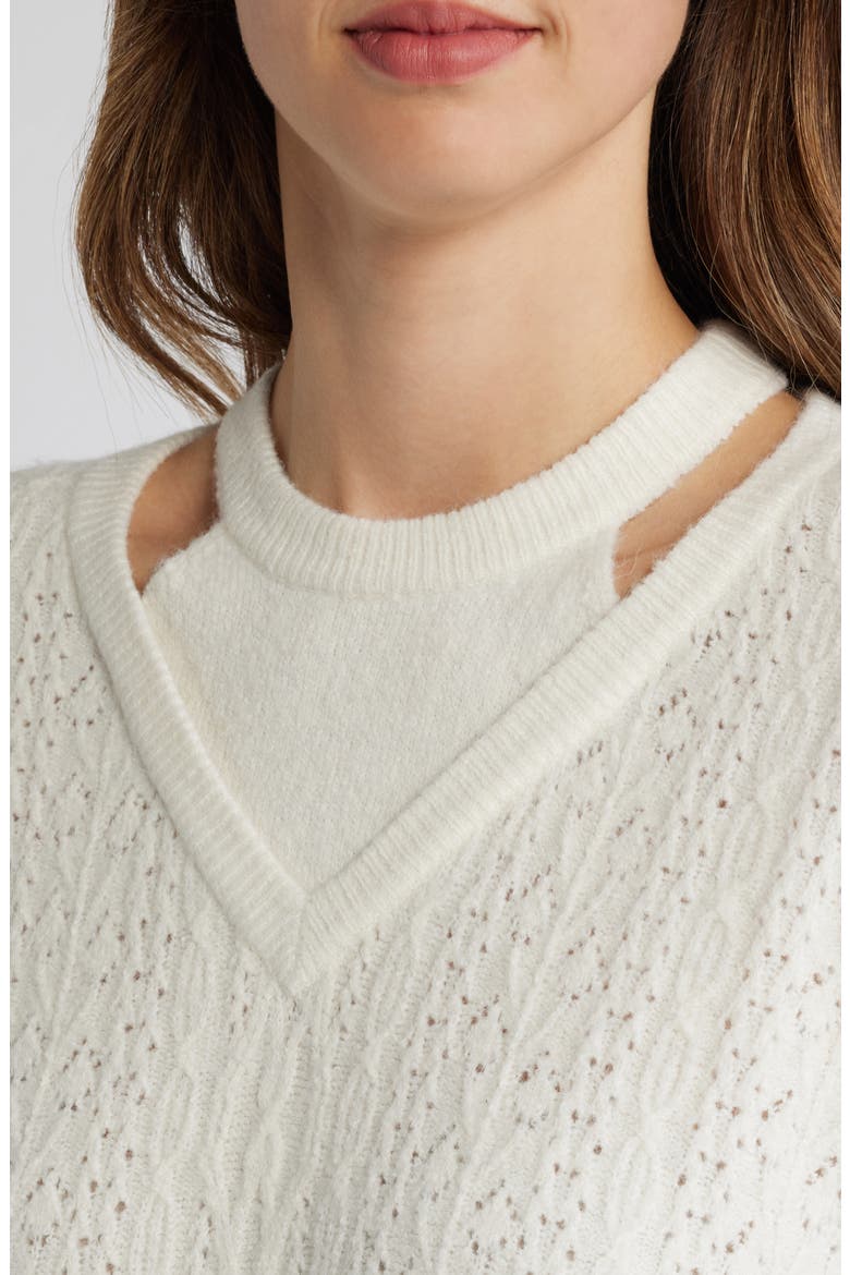 V-Neck Sweater with Bib, Alternate, color, OFF WHITE