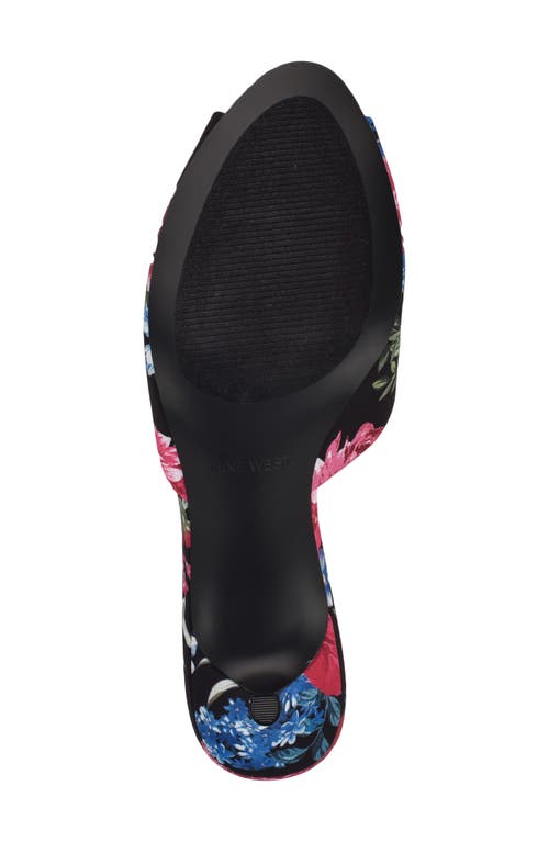 Nine West Lill Kitten Heel Pump In Black Blooms Floral Multi