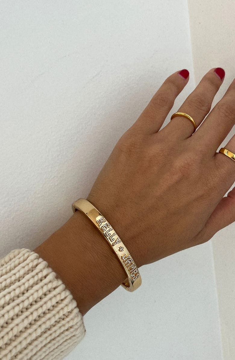 BaubleBar Groovy Letter Custom Hinge Bangle, Alternate, color, Gold/ Clear