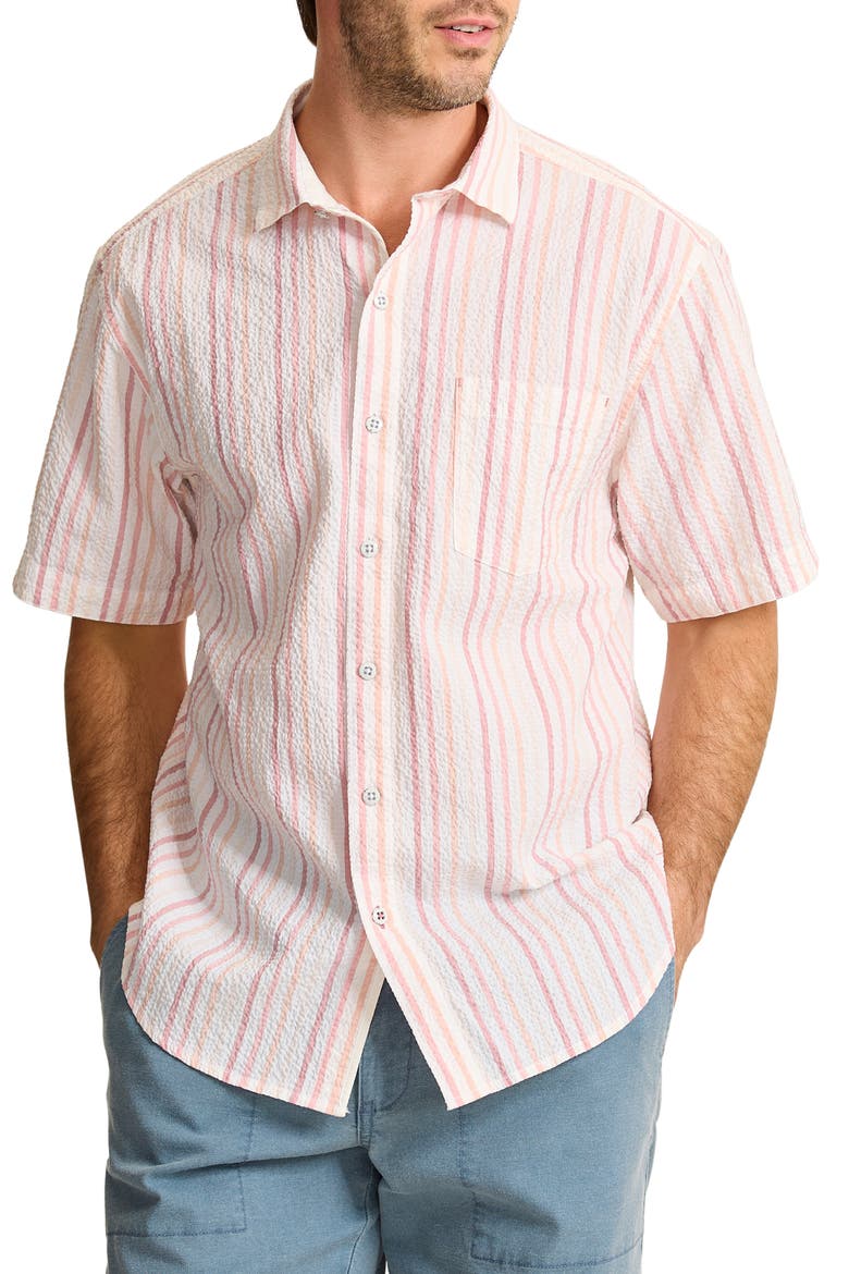 Nova Wave Silve Stripe Short Sleeve Seersucker Button-Up Shirt, Main, color, RED SPARK