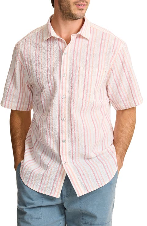 Nova Wave Silve Stripe Short Sleeve Seersucker Button-Up Shirt