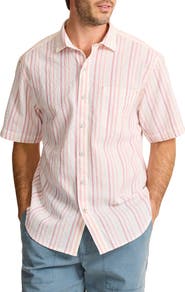 Tommy Bahama Nova Wave Silve Stripe Short Sleeve Seersucker Button-Up Shirt
