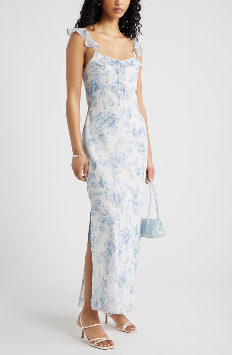 Open Edit Ruffle Chiffon Maxi Dress, Alternate, color, Blue Tapestry Blur