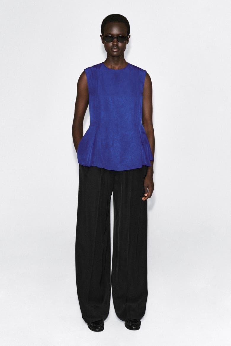 Pleated Peplum Top, Alternate, color, COBALT BLUE
