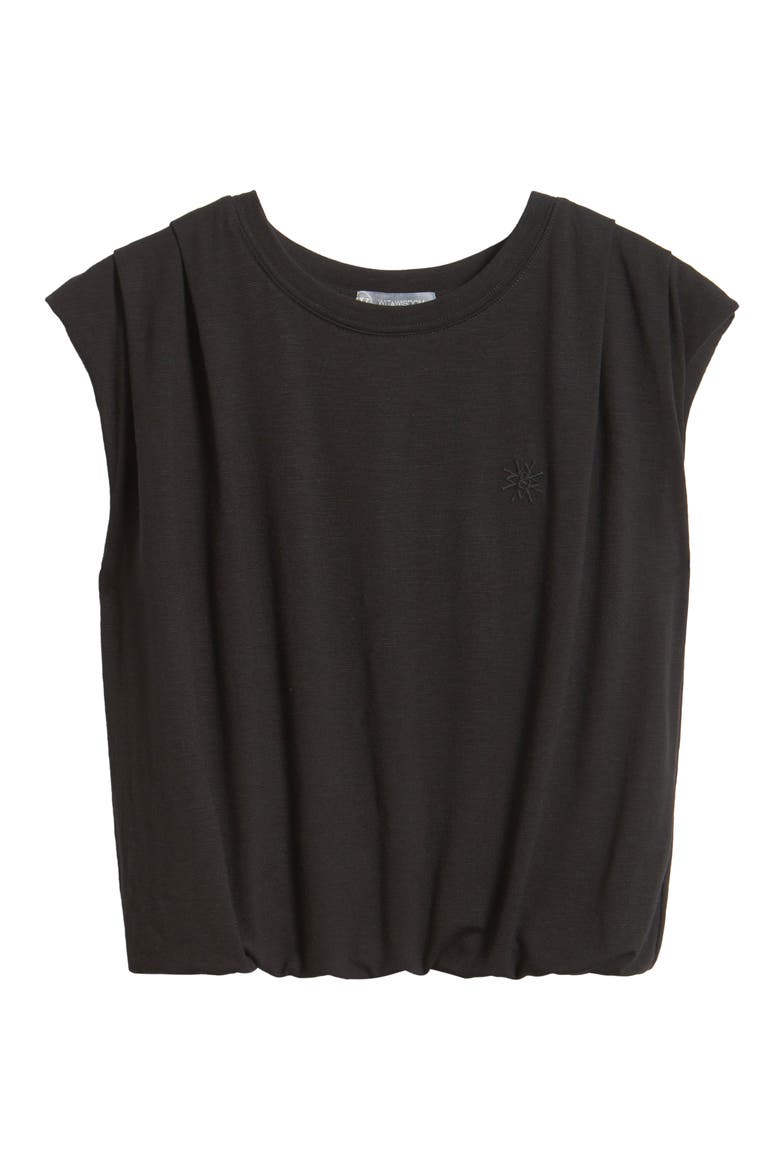 Pleated Cap Sleeve T-Shirt, Alternate, color, BLACK