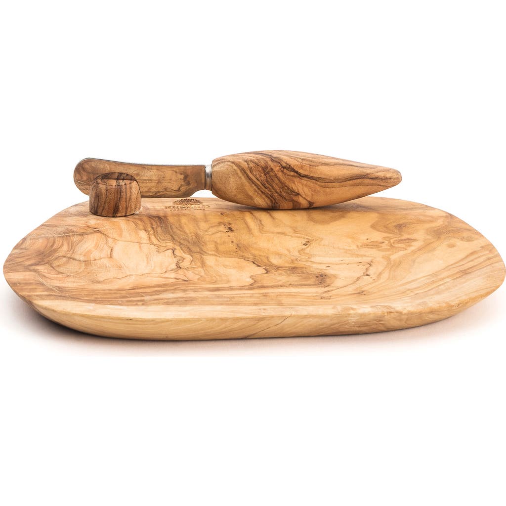 Berard France Olive Wood Handcrafted Butter Dish & Knife In Brown
