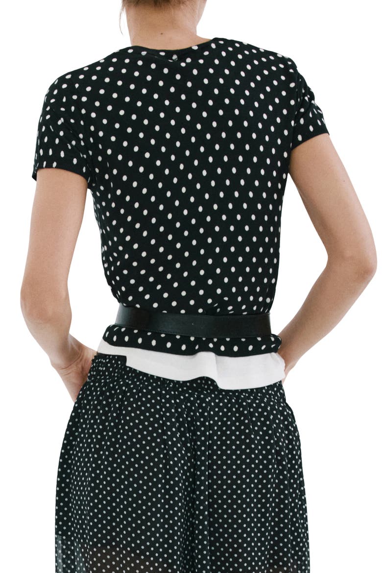 Dot Short Sleeve Sweater, Alternate, color, BLACK