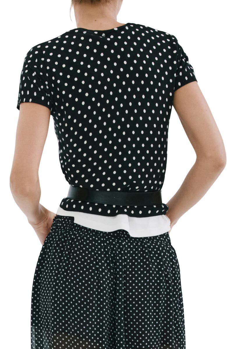 MANGO Dot Short Sleeve Sweater, Alternate, color, Black