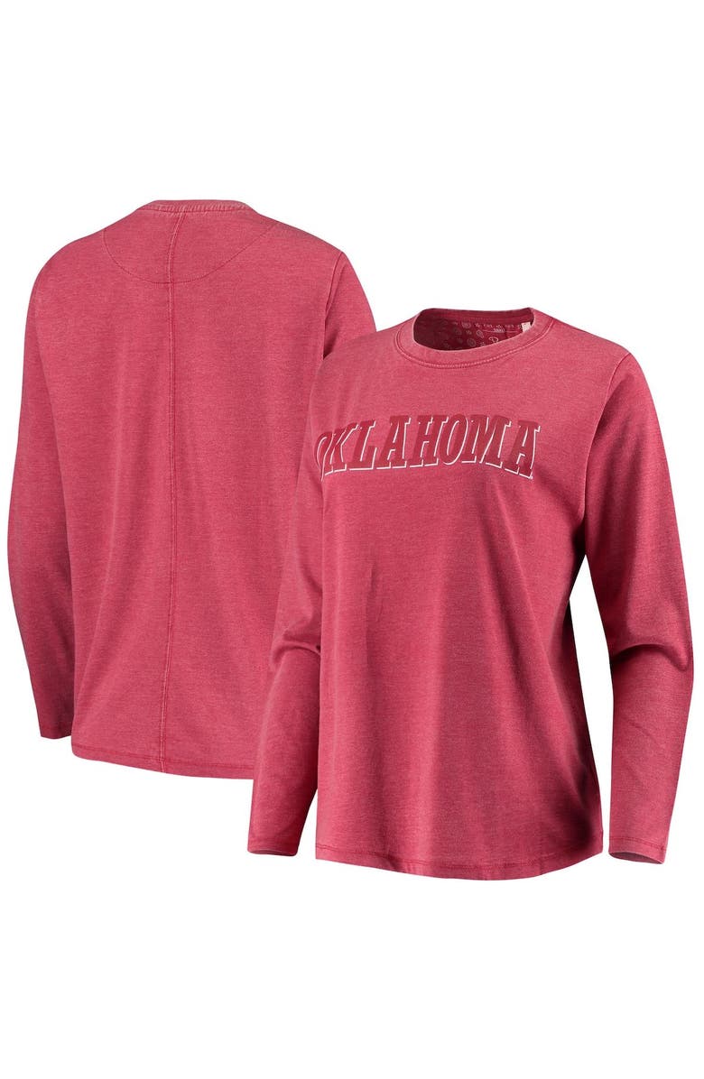 PRESSBOX Women's Pressbox Crimson Oklahoma Sooners Tonal Block Vintage Wash Long Sleeve T-Shirt, Main, color, 