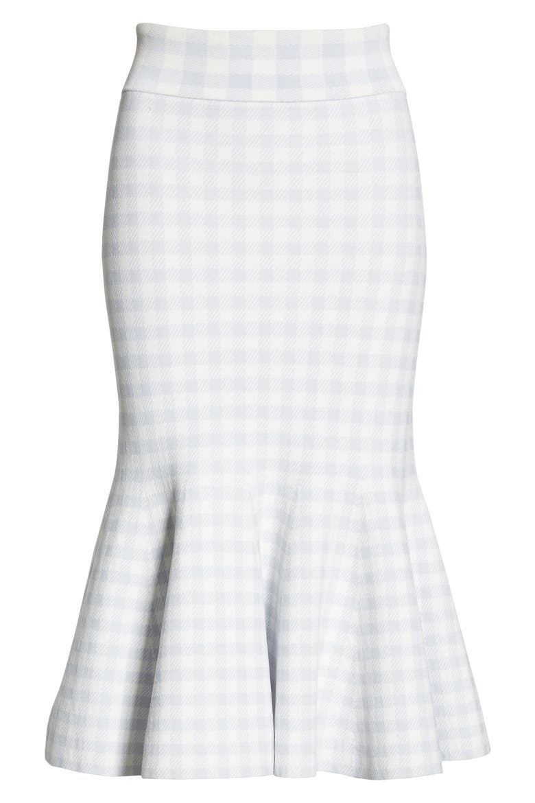 Jonathan Simkhai Gingham Knit Trumpet Skirt, Alternate, color, LIGHT BLUE