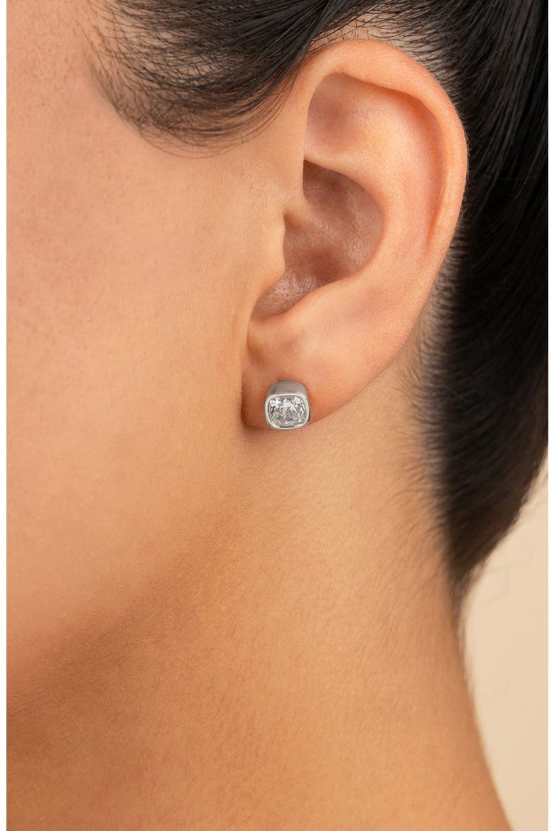 Cushion-Cut Cubic Zirconia Stud Earrings, Alternate, color, SILVER